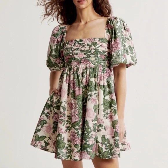 Abercrombie & Fitch Garden Floral Poplin Puff-Sleeve Mini Dress - Picture 6 of 10